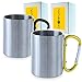 Natuiahan Set di 2 Tazze Premium in Acciaio Inox Metallico, Bicchieri da Campeggio per Bere, in Metallo, Senza BPA, da 210 ml, Manici a Moschettone, Nero e Giallo, con Confezione Regalo