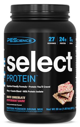 Image of PEScience Select Protein Powder, Whey and Casein Blend, Clean Protein Powder for Women and Men, Low Calorie, Low Carb, Keto Friendly, Gluten Free - White Chocolate Peppermint Bark, 27 Servings