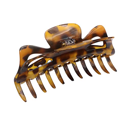 Parcelona French Classic Jumbo Large 5 1/2" Celluloid Acetate No Slip Grip Covered Spring Jaw Hair Claw Clip for Women Durable Styling Volume Hair Accessories Women Strong Hold Girls Hair Claw Clips, Made in France (Savana)