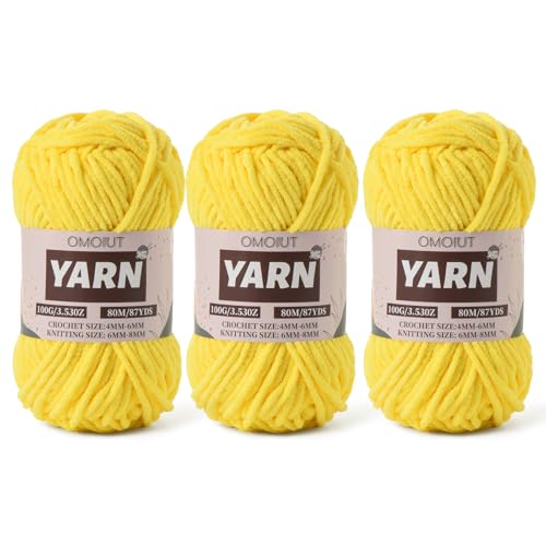 Image of Fluffy Chenille Yarn for Crocheting - Baby Yarn for Crocheting Soft Blanket - 3 Pack of 100g /(87.4yds) Crochet Amigurumi Chunky Yarns - Super Bulky 5 Velvet Yarns (3 Yellow)