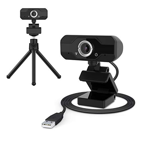 CUSFLYX FHD 1080P/ 30 fps USB 2.0 Webcam 360 °Rotatório microfone duplo integrado Plug and Play para vídeo conferências, conferências online, jogos de classe para Desktop ou laptop (inclui tripé.