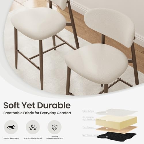 Image of MALOL Bar Stools Set of 3, Counter Height bar stools, Kitchen Bar Stools with Backs, Modern Upholstered, Modern Bar Stools with Metal Legs for Kitchen Island, Counter, Beige