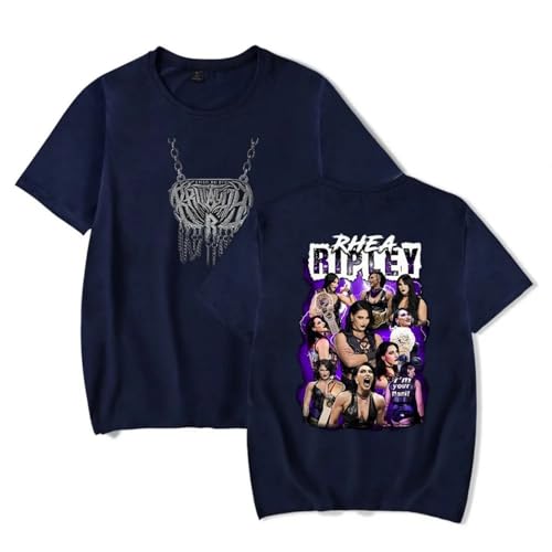 Rhea Ripley 2025 Camiseta Algodón Retro Manga Corta Unisex Moda Camiseta Informal Hombre/Mujer Top-Navy||x_s