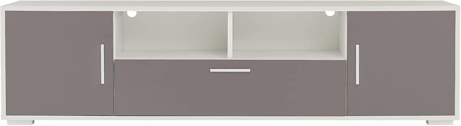 Knocbel 63in Modern LED TV Stand Television Console Table Storage Cabinet Entertainment Center with Open Media Compartments, 3 Doors and Cable Holes, 132lbs Weight Capacity (White an Gray)