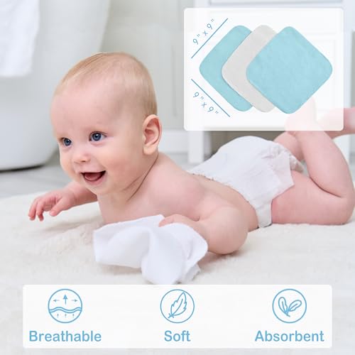 Image of Viviland Baby Towels and Baby Wash Cloths Set Hooded Baby Towels Baby Wipes Absorbent Bath Face Towels Burp Cloths or Face Towels for Girl Boy 6-Pack Size 28 x 28 Inch(Blue Elephant)