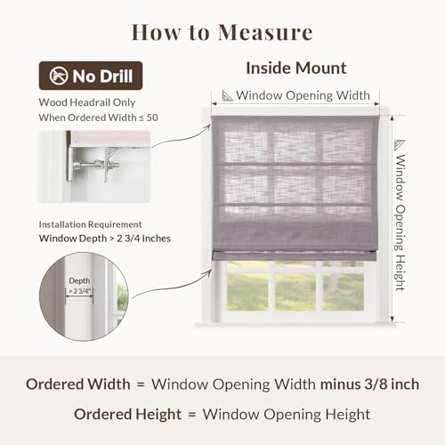 Image of TWOPAGES Liz No Drill Cordless Roman Shades Linen Textured Roman Blinds for Windows, Custom Made Room Darkening Blackout Roman Window Shades, Hardware Included, Parchment, 1 Piece