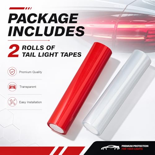 Image of Patelai 2 Rolls 9.84 ft X 5.9 Inches Self Adhesive Repair Light Tape Auto Tail Light Fog Lights Headlight Lens Tint Tape (Red, Clear)