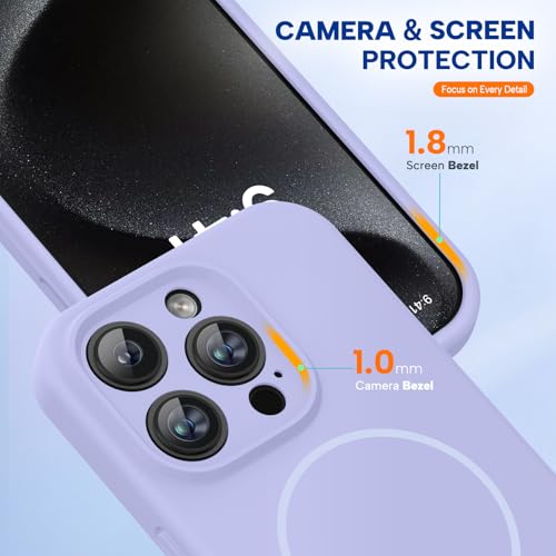 Image of Miracase Magnetic for iPhone 15 Pro Case, [Soft Anti-Scratch Microfiber Lining], Compatible with MagSafe, Liquid Silicone Shockproof Drop Protection Phone Case for 15 Pro, Light Purple