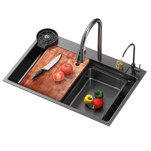 Fregadero Bajo Encimera Para Estación De Trabajo, Fregadero De Cocina Con Tabla De Cortar, Lavavasos, Grifo En Cascada, Fregadero De Bar Para Restaurante, Fregadero De Un Solo Tazón De Gran Capacidad