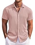 COOFANDY Men's Short Sleeve Beach Shirt Textured Casual Button Up Shirts for Men Misty Rose