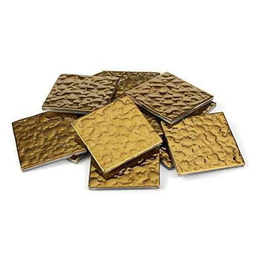 Milltown Merchants 1.8 Inch (48mm) Gold Bubble Mosaic Tile - Bulk Glass Mosaic Tiles - 1 Pound (16 oz) Mirror Tile Assortment for Backsplash, Murals, Stepping Stones, and Mosaics