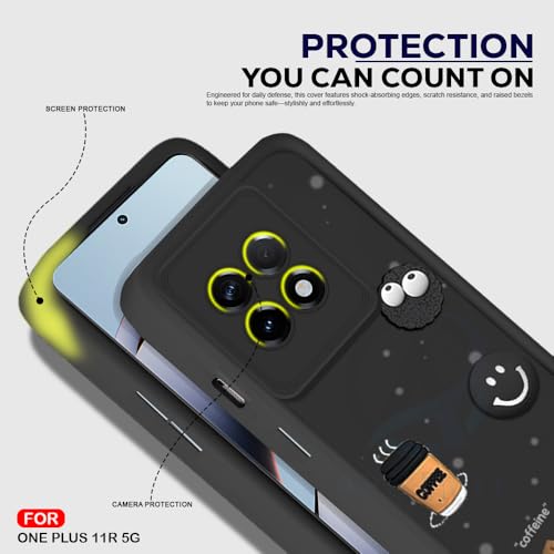Image of AESTMO Back Case Cover for OnePlus 11R 5G Cover | Cute Fun Cartoon 3D Ball | Coffee Silicone Case | Full Body Protection | Camera Protection Back Cover for OnePlus 11R 5G (Black)