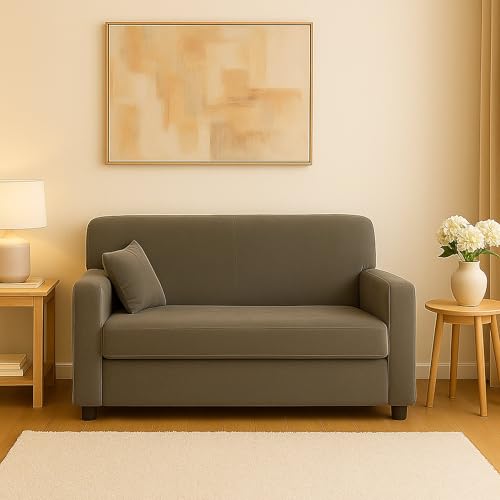 Dmora Divano Fisso 2 posti Baeza, Divano in Tessuto, Sofà lineare salvaspazio, Divano per Piccoli Appartamenti, 125x73h85 cm, Grigio