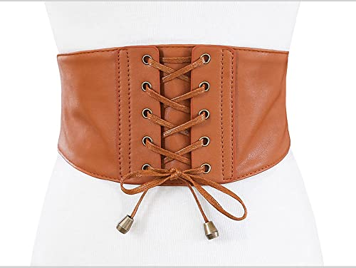 YOU&M Women's Soft Leather Vintage Elastic Wide Stretch Corset Waist Belt for Dress2
