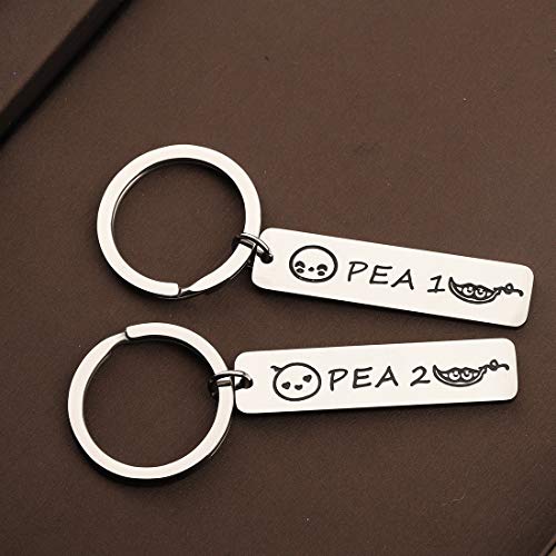 CENWA Pea 1 Pea 2 Set of Two Twins Keychain Twins Jewelry BFF Gift for Twin Sister/Brother Best Friend3