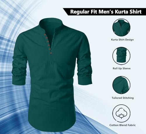 Image of FINIVO FASHION Men's Cotton Blend Regular Full Sleeve Straight Short Kurta Shirt, Casual and Formal Wear