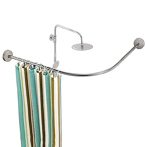 Barra de Ducha Curvada Ajustable en Forma de L, Barra de Tensión Extensible con Cortina de Ducha Barra de Barra de Cortina de Ducha Curvada de Acero Inoxidable para Bañera / Vestuario Cover