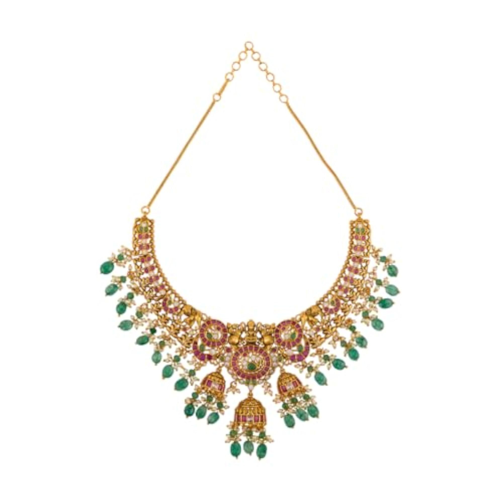 Ruby-Green Gold Polished Copper Antique Necklace