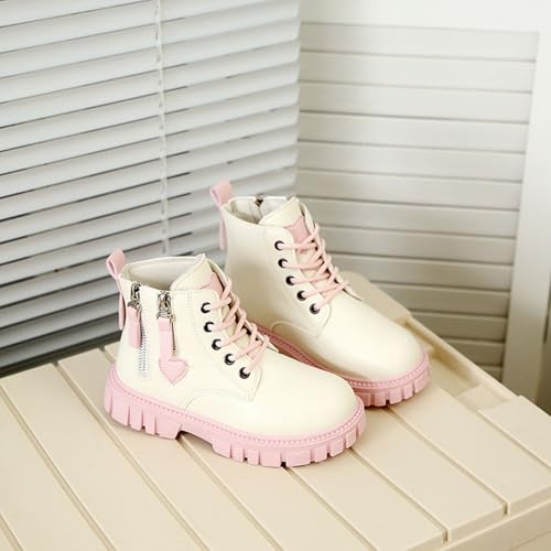 Girls Cute Ankle Boots Lace Up Combat Boot Side Zipper Comfortable Heart Print Non-Slip Short Boots4