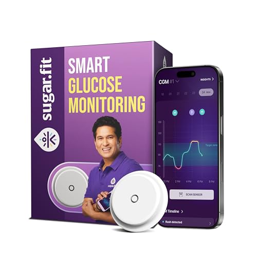 Sugar.fit CGM | Smart Glucose Monitoring Sensor for Diabetes | Free App & Coach Consultation Included for 15 days (Pack of 1), Real-Time Blood Sugar Level Tracking, No Finger Prick, Bluetooth-Enabled, Last upto 15 days