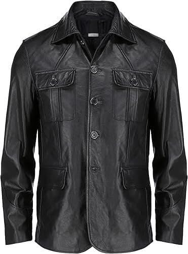 Genuine Leather Blazer for Men, Smart Casual Style, Notch Lapel, Button Closure, Full Lining, Regular Fit Black-image-15