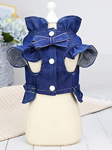 Qwinee Bow Dog Dress Harness Denim Ruffle Tank Dress Walking Training Easy Control Pet Harness Vest For Small Medium Dogs Cat Puppy Dark Blue L #TOP3