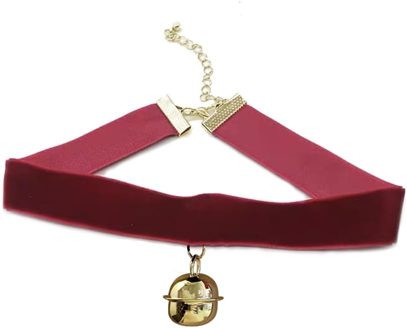 Vintage Black Red Velvet Choker Necklace for Women Gothic Victorian Round Love Heart Jingle Bell Charms Adjustable Chain Necklaces Holiday Dress Accessories Punk 80s 90s Christmas Valentine Cosplay Party Jewelry (R-Bell)