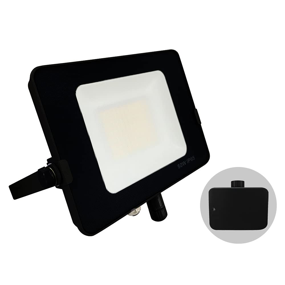 G.W.S® Infinity 50W 4500-5000Lms, Black Casing Outdoor IP65 Waterproof LED Floodlight with Photocell Dusk Till Dawn Sensor, Cool White (6000K), Energy Saving Security Light