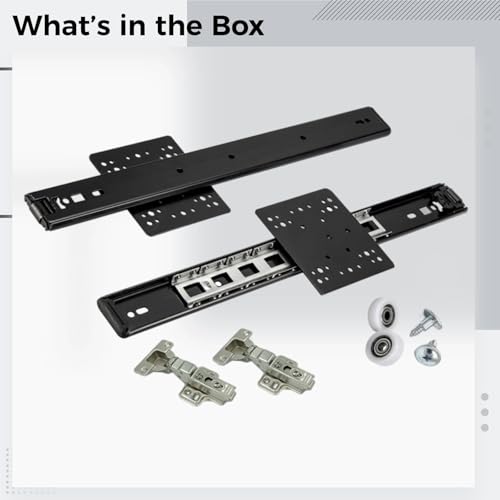 Juego de herrajes para puerta de 2 bolsillos de 19.7 pulgadas, deslizamiento oculto giratorio para puerta, riel plegable insertado para gabinete, rieles de puerta corredera para gabinete de TV miniatura 5