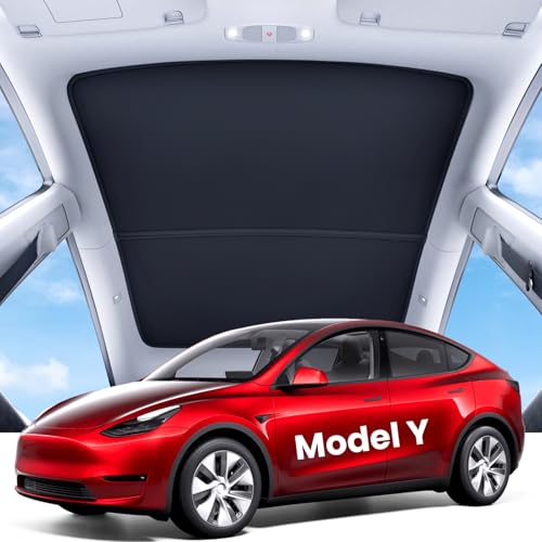 Image of REEVAA Tesla Model Y (2025-2020) Sunshade Roof Accessories, Black | OEM Fit; Full Blackout & Heat-Blocking; Protect Interior & Reduce A /C Workload; Two-Piece Magnetic Design Prevents Sagging