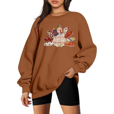 UNIQUEONE Thanksgiving Sweatshirt Women Turkey Tshirt: Gobble Til You Wobble Shirt Oversized Fall Graphic Pullover Top Brown Cover