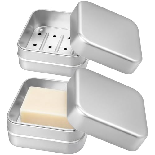 Soodyoow 2 Pièce Boîte à Savon Portable de Voyage, Boîte à Savon en Aluminium avec Égouttoir, Porte Savon Étanche pour Salle de Bain Randonnée Voyage...