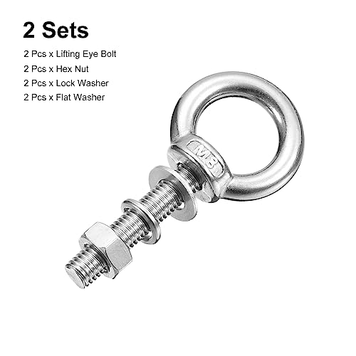 Image of uxcell Lifting Eye Bolt, 2 Sets M8x40mm Eye Bolt with Nut Washer 304 Stainless Steel Shoulder Lifting Ring Eye Bolt for Hanging Item