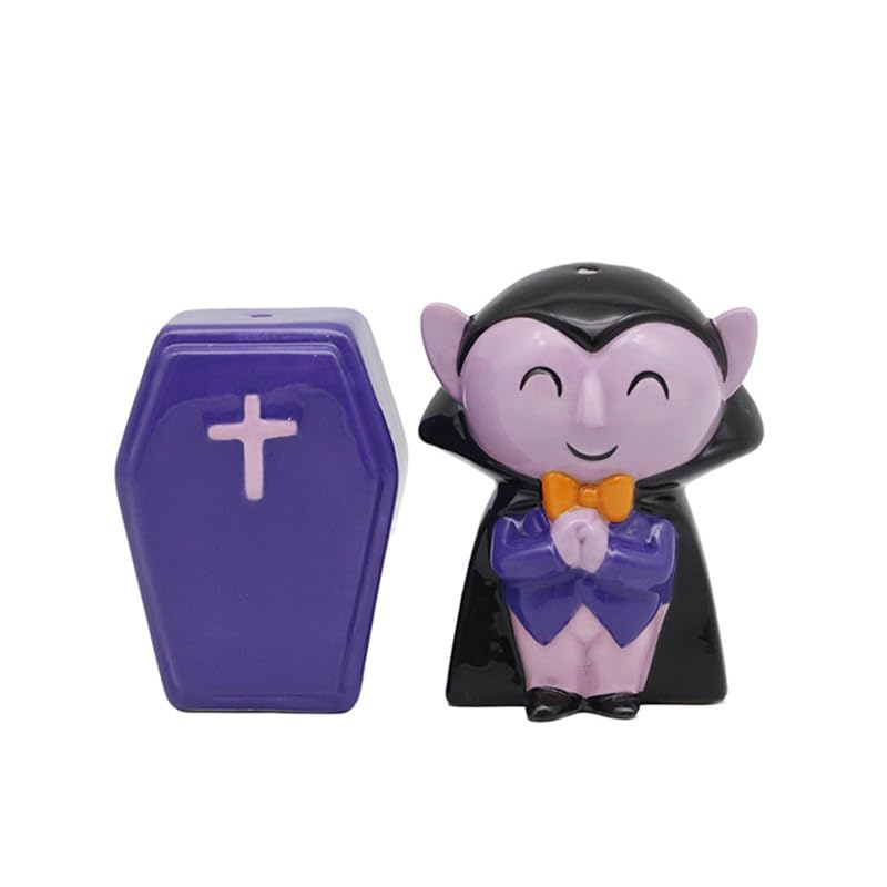 Puckator Spooky Dracula & Coffin Ceramic Salt & Pepper Set - Refillable Salt & Pepper Spice Shaker Cruet Sets Pot UK - Black White Pink Kitchen Accessories Set - Dispenser Mill Mills
