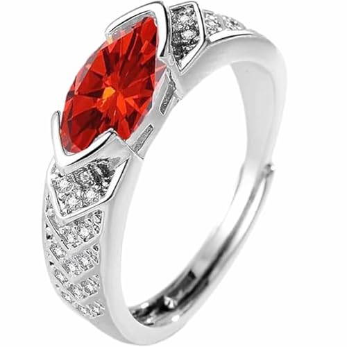 Magnetic Lymphatic Therapy Titanium Ion Moissanite Diamond Ring, Moissanite Magnetology Lymphvity Ring,Fashionable Open Cubic Zirconia Ring (Red)