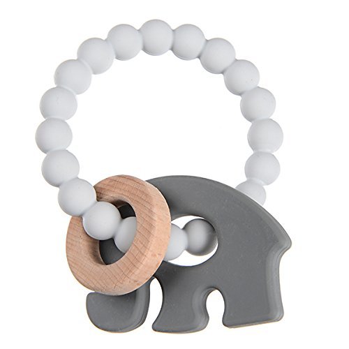 Image of Chewbeads - Brooklyn Teething Toy - Silicone Teething Ring & Wood Teether for Infants, Babies & Toddlers - Baby Teether & Modern Baby Rattle - Medical Grade Silicone Baby Toy 3-6 Months - Grey