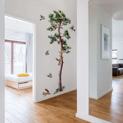 WandSticker4U®- [extra groß] Wandtattoo BAUM XXL realistisch (111x182 cm) I Wandsticker Baum Tiere groß Vögeln Eichhörnchen I Wandaufkleber Wanddeko Wohnzimmer Schlafzimmer Erwachsene Flur