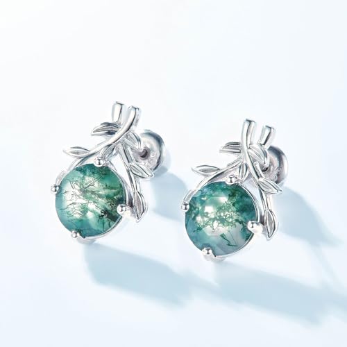 Boucles d'oreilles agate mousse en argent, cadeau de Saint-Valentin