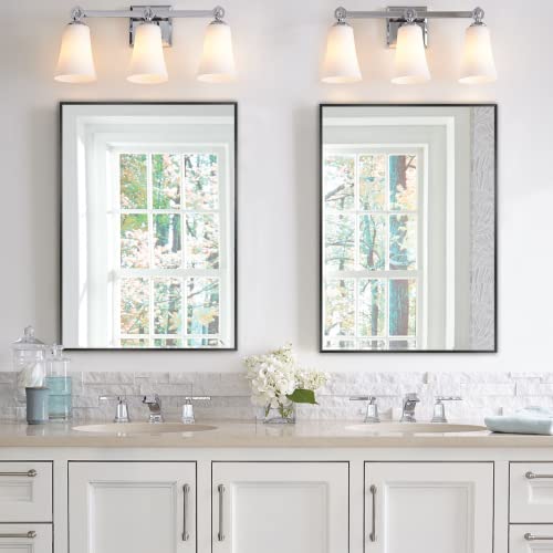 Image of NeuType 36 inchx24 inch Wall-Mounted Mirror Bathroom Mirror for Wall, Aluminum Alloy Frame Wall Mirror for Bedroom, Entryway, Living Room, Hanging or Leaning Against Wall, Black