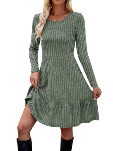 Zetieny Damen Kleider Leichte Strickkleid Langarm Pullover-Kleider A Linie Herbstkleid Elegant Knielang Kleid Herbst Winter