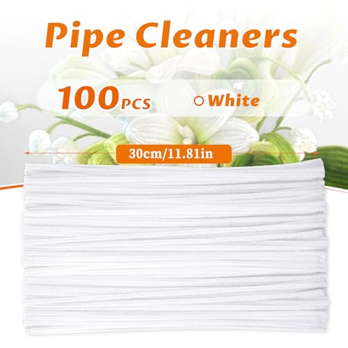 Image of Pipe Cleaners, 100Pcs White Pipe Cleaners Bulk for DIY Crafts | inchChenille Stems for Arts and Crafts Supplies Pipecleaners for DIY Festivals Bouquet Decor, Art Supplies for Flower Making inch