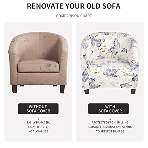 Image of SearchI Club Chair Slipcover Stretch Barrel Chair Covers Printed Tub Chair Slipcovers Spandex Armchair Sofa Cover Removable Couch Furniture Protector Arm Chair Cover for Living Room(Beige Butterfly)
