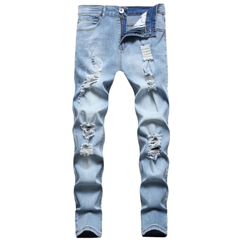 Ripped Jeans for Men Fashion Vintage Washed Lounge Pants Skinny Distressed Destroyed Slim Fit Straight Leg Denim Pants