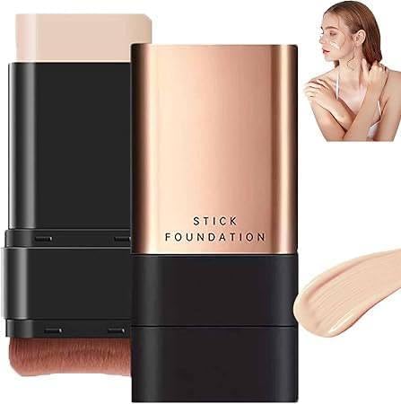 Image of 2-in-1 Stick Foundation with Built-in Brush - Full Coverage Cream Concealer & Base Makeup for Women | Long Lasting, Blendable & Travel Friendly Face Makeup (Foundation Stick)