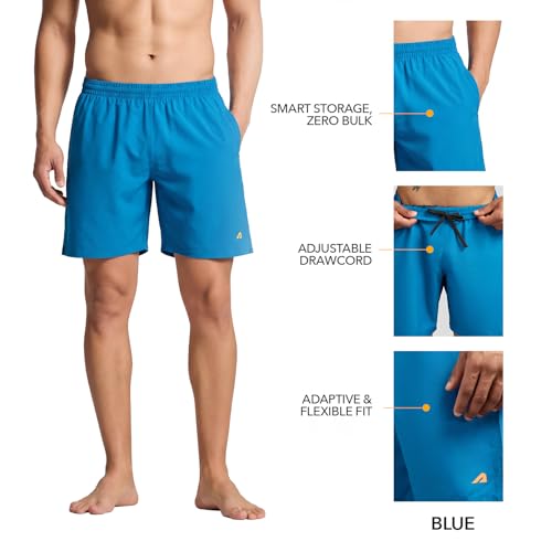 Image of Boldfit Swimming Shorts for Men Stretchable Fit Swim Trunk for Men Swimming Jammers for Man Adjustable Swim Short for Mens Breathable Quick Drying Shorts for Swimming Swimwear for Mens - Blue M