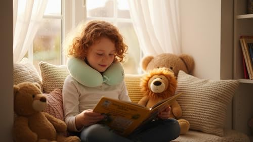Image of Soft and Comfortable Cartoon Designed U-Shaped Kids Travel Neck Pillow for Airplane Car Flight Head Neck Support for Boys and Girls (Pack of 1, Green)