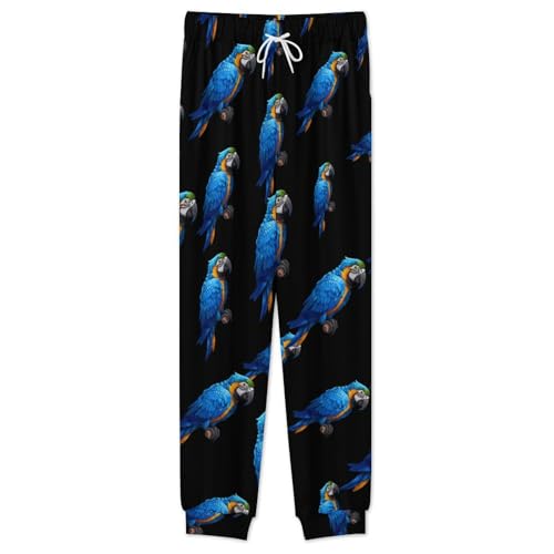 Blue Macaw Tropical Parrots Men's Crew Neck Pajama 2 Piece Set Long Sleeve Loungewear Top and Bottom4