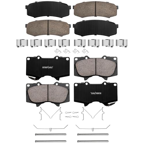 Image of Detroit Axle - 4pc Brake Pads for Toyota 4Runner FJ Cruiser Sequoia Lexus GX460 GX470, 4 Front and Rear Ceramic Brake Pads Replacement : 5.3 inch Inch Front Brake Pad Length