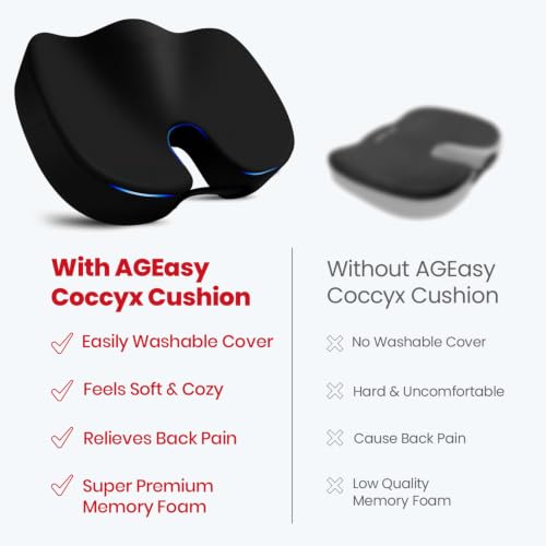 Image of AGEasy (Max Group Coccyx Cushions for Office & Car, Durable Memory Foam Coccyx Cushion for Tailbone Pain Relief Cushion for Sciatica, Breathable Fabric & Machine Washable Cover