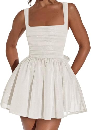 Clothfun Short Homecoming Dresses for Teens Sparkly Square Neck Mini Cocktail Party Gown CY218